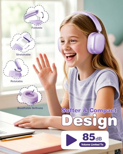 Wentronic Kids Headphones Wireless Bluetooth 5.4,Foldable Over Ear Headphones with 3.5mm Wired Mode,Safe Volume Limit,48H Playtime,Clear Calls,HD Sound for Toddlers/Children/School/Travel,Purple - color: Purple