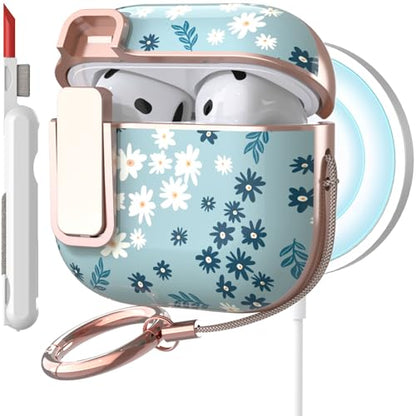 TATOFY Cover for AirPods Pro 4th Generation Case with Lock Clip Cleaner Kit Slim Hard AirPod 4 Lock Case Compatible with MagSafe (Cyan) - color: Cyan, size: AirPods 4th Gen