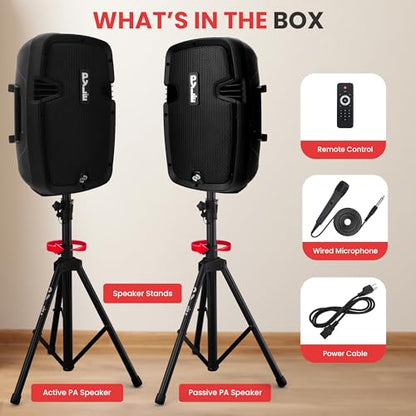 Pyle Active + Passive PA Systems - Dual 8inch 700 Watt Max Power Output Speaker with Microphone, Bluetooth Wireless Streaming, MP3/USB/SD/AUX Readers, Speaker Stands- Pyle PPHP849KT - size: 8 in