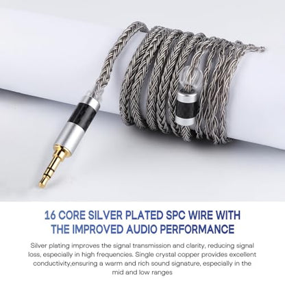 Linsoul Tripowin Zonie 16 Core SilverPlated IEM Cable, Recessed 2pin, 3.5mm - color: Grey