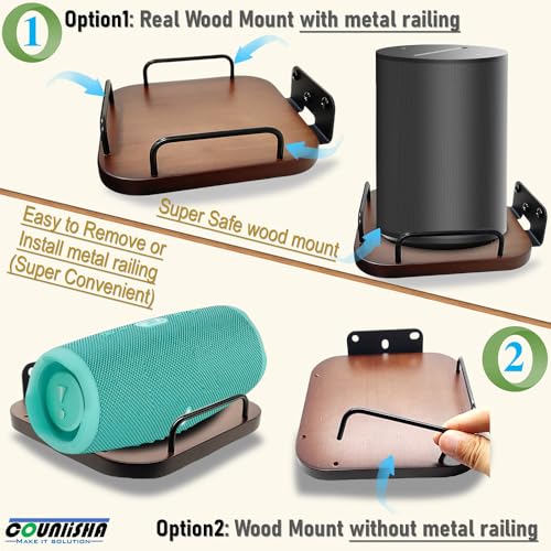 Universal speaker wall mount,real wood wall bracket for homepod mini | adjustable holder flexible railing shelves for homepod 2nd,Bose,JBL xtreme4,charge6,Sonos era100,Sony,KEF (walnut) - color: 1 pack black walnut