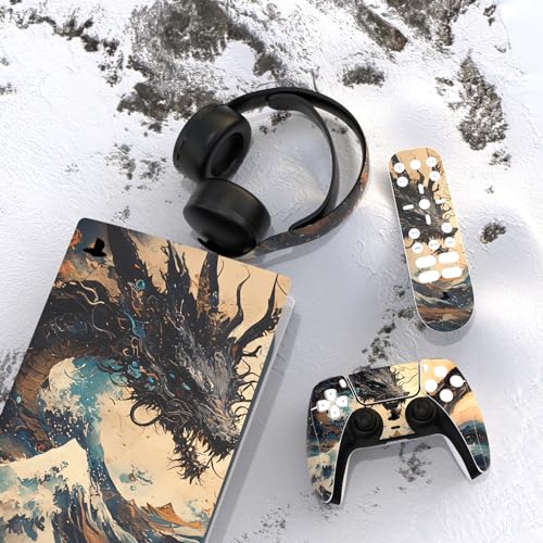 PlayVital Full Set Skin Decal for ps5 Console Digital Edition, Sticker Vinyl Decal Cover for ps5 Controller & Charging Station & Headset & Media Remote - Tempest Dragon - color: Tempest Dragon