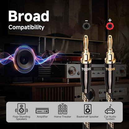 TODN 6.5ft 99.9999% OCC Speaker Cable with Banana Plugs and Spade Plugs | Aluminum Foil Shielding, 24K Gold-Plated Plugs, Pure Copper Shells, Nylon Braided, for Speakers Home Theater Amplifier Stereo - color: Speaker Cable Max, size: 2m