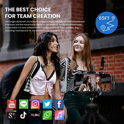 tongyu Wireless Lavalier Microphone for iPhone/iPad with Noise Reduction, Mini Microphones Wireless with Furry Microphone Cover, iPhone Microphone Wireless for Video Recording/YouTube/Vlog (2 Mics)