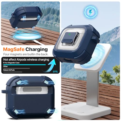for AirPods 4 Case with Lock Magnetic Lid MagSafe, Blue | Compatible with Apple AirPods 4th Generation Protective Case with Cleaner Kit & Carabiner, Powerful Drop Protection - color: TW-Blue, size: Airpods 4th Generation