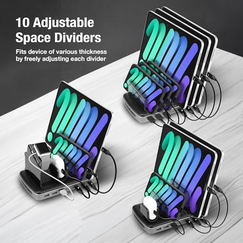 160W 6-Port USB-C and USB-A Charging Station Organizer with 140W PD 3.1 – Includes Cables – for MacBook, iPhone, iPad, AirPods, Smartphones, Tablets, and Gaming Devices - Black