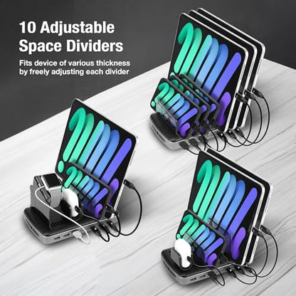 160W 6-Port USB-C and USB-A Charging Station Organizer with 140W PD 3.1 – Includes Cables – for MacBook, iPhone, iPad, AirPods, Smartphones, Tablets, and Gaming Devices - Black