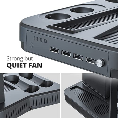Skywin PSVR Charging Station Display Stand for PlayStation PS5, Black, Cool Headset and Controller Charger Hub with Fan Idea