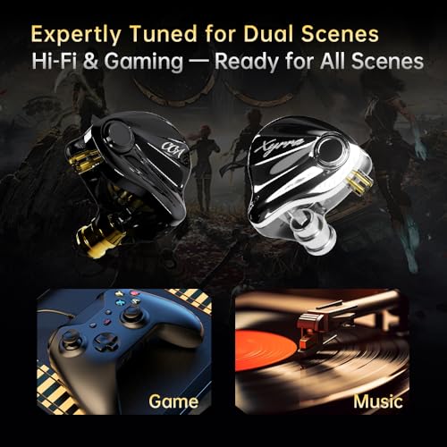 CCA Xyrra in-Ear Monitors, Wired Gaming Earbuds with 1DD+1BA Hybrid Drivers and Enhanced Sound Separation, Detachable IEM Headphones for Immersive Gaming & Studio Monitoring - style: no Mic