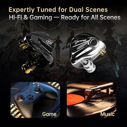 CCA Xyrra in-Ear Monitors, Wired Gaming Earbuds with 1DD+1BA Hybrid Drivers and Enhanced Sound Separation, Detachable IEM Headphones for Immersive Gaming & Studio Monitoring - style: no Mic