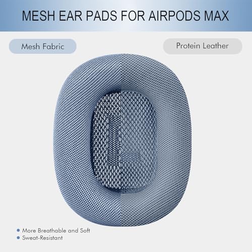 GEVO Upgraded Ear Cushions Replacement Earpads for AirPods Max 1 & 2 Headphones, Mesh Fabric Ear Pads Ear Covers Cups with Memory Foam and Magnet for AirPods Max 1 & 2 (Sky Blue) - color: Sky Blue