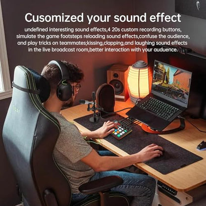 Gaming Audio Mixer, RGB Soundboard with Voice Changer & 6 Sound Pads, 48V Phantom Power, Bluetooth 5.0, USB-C Audio Interface for Live Streaming, Podcasting, Recording on PC/PS5/Phone