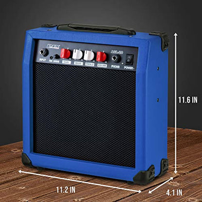 LyxPro Electric Guitar Amp 20 Watt Amplifier Built in Speaker Headphone Jack and Aux Input Includes Gain Bass Treble Volume and Grind - Blue - color: Blue, size: 20 Watt