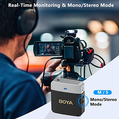 BOYA Wireless Lavalier Microphone 2.4GHz Duan Channel Wireless Micrrophone System with Transmitter and 1 Receiver for Camera iPhone Android Phone Video Recording YouTube Vlog Live Streaming (BY-M1V1) - size: BY-M1V1