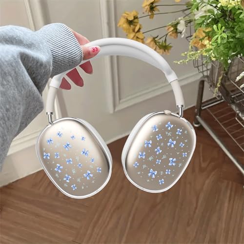Cute Girls Blue Bow Clear Case for Airpods Max Headphones Kawaii Patern Soft TPU Ear Cups Cover Anti-Scratch Silicone Ear Pad Protective Case Pretty Headband Cover for Apple Airpods Max - color: Blue bow 18