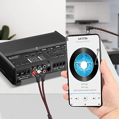 90 Degree Right Angle 3.5mm to 2 RCA Cable 6FT | 2RCA Male to 3.5mm TRS Male Stereo Y Splitter Adapter for Smartphone, Speaker, MP3, Tablet & More - color: (Black+red,2m)
