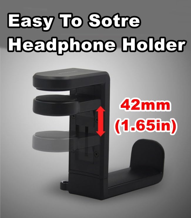 PC Gaming Headset Headphone Hook Holder Hanger Mount, Headphones Stand with Adjustable & Rotating Arm Clamp, Under Desk Design, Universal Fit, Built in Cable Clip Organizer