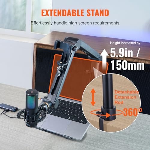 VEVOR Microphone Boom Arm, Adjustable Mic Stand with Cable Management, Desk Mount Clamp, Detachable Extension Rod, 3/8" to 5/8" Adapter, for Recording Studio Streaming Gaming Blue Yeti SM7B Audio - style: Mic Boom Arm + Extension Rod