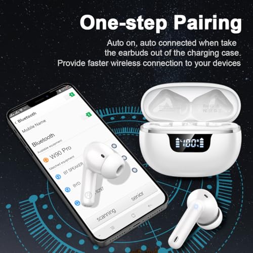Wireless Earbuds, Bluetooth 5.4 Headphones, Bluetooth In Ear Buds Earphones | 50H Playtime LED, Stereo Bass, 4 Noise Cancelling Mics, IP7 Waterproof Sports, USB C Charging White Ear Buds for Android iOS - color: Purle White