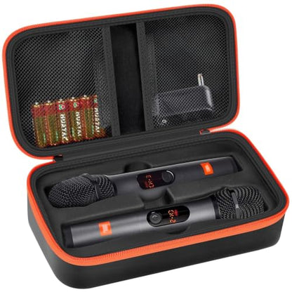 Wireless Microphone Case Compatible with JBL Wireless Two Microphone System, Handheld Dual Mic Travel Bag for Singing or Karaoke for Receivers, Adapters, AA Batteries - color: Black
