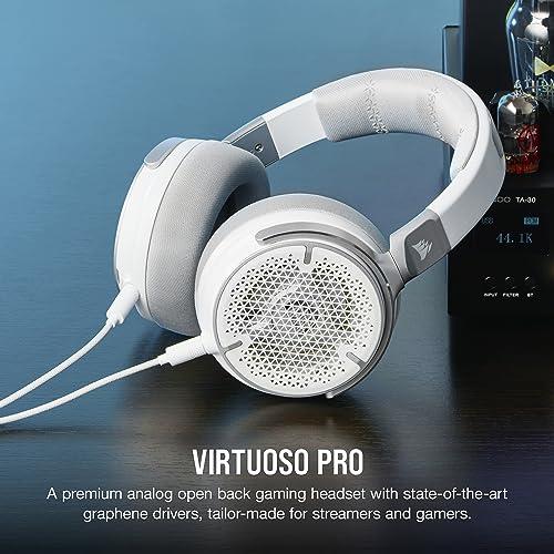 Corsair Virtuoso PRO Wired Open Back Gaming Headset - Detachable Uni-Directional Microphone - 50mm Graphene Drivers - 20Hz-40 kHz Frequency Response - White - color: White