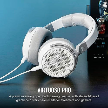 Corsair Virtuoso PRO Wired Open Back Gaming Headset - Detachable Uni-Directional Microphone - 50mm Graphene Drivers - 20Hz-40 kHz Frequency Response - White - color: White