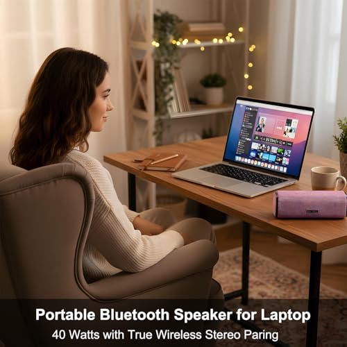 IPX7 Waterproof Bluetooth Shower Speaker | 30W RMS (40W Peak) Floating Pool Speaker, RGB Sync Lights, Built-in Mic for Hands-Free Calls, Pink - color: Pink