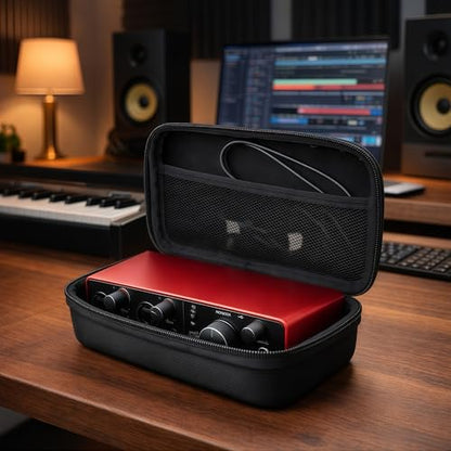 Musiin Audio Interface Case Compatible with Focusrite Scarlett 2i2 4th Gen | Hard shell case with velvet lining and mesh pocket for Audio Interface and Roland AIRA Compact gear. - color: Black