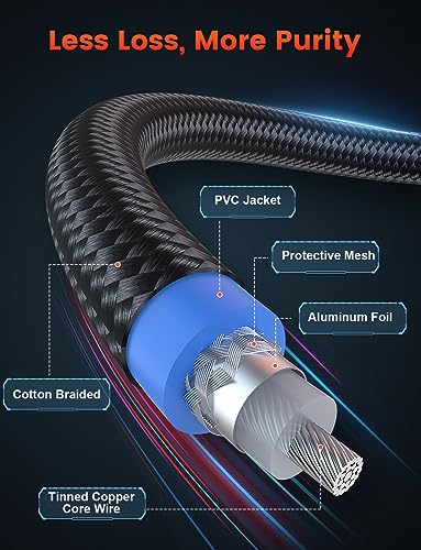 VANAUX Subwoofer Cable 90 Degree RCA to RCA Audio Stereo Cable Male to Male 24K Gold Plated Connector Nylon Braided Double Shielded Clean Sounding Signal Black/25ft/8m - color: 90°Design RCA, size: 25ft/8m