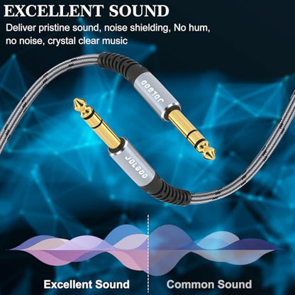 JOLGOO 1/4 Inch TRS Instrument Cable 3.3 FT 2-Pack, Quarter inch Audio Cable, 6.35 Balanced Interconnect Line for Electric Guitar, Bass, Keyboard, Mixer, Amplifier, Speaker, Electric Mandolin - color: Grey, size: 3.3 Feet, style: TRS Cable 2-Pack