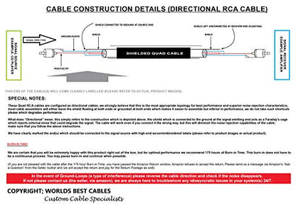 1.5 Foot RCA Cable Pair - Gotham GAC-4/1 (Black) Star-Quad Audio Interconnect Cable with Amphenol ACPL Black Chrome Body, Gold Plated RCA Connectors - Directional