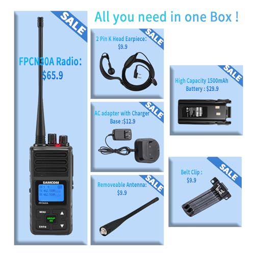 SAMCOM Upgraded Frequency FPCN30A Walkie Talkies for Adults Long Range | with Earpiece 24-Hour Battery Life,Programmable, 5W High Power, Dual PTT, Group Call, for Business Construction,2Pack