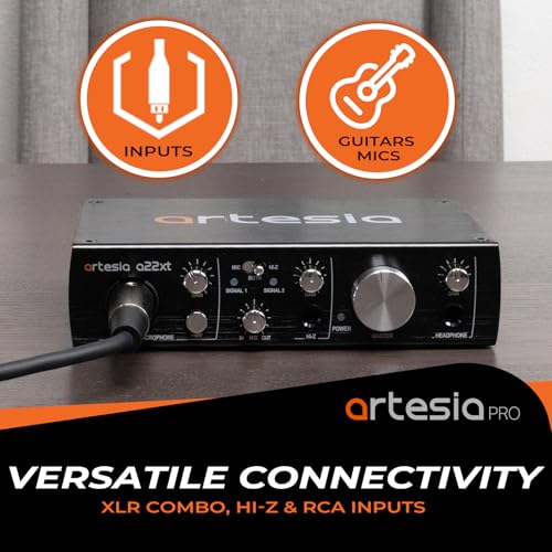 Artesia A22xt USB Audio Interface With 24Bit/96khz High-Resolution Recording, 48V Phantom Power, XLR Input, Professional Audio Interface for Music Production, Streaming, Podcasting