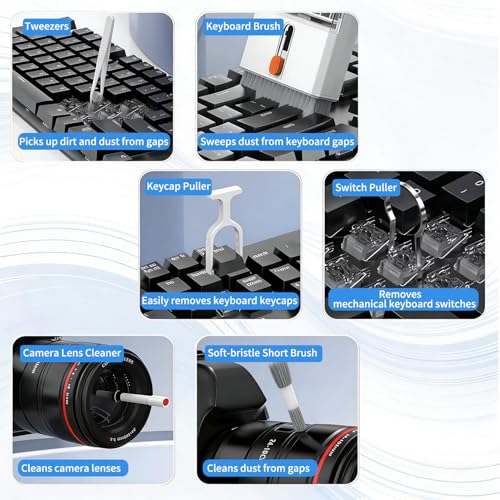 22 in 1 Multifunctional Cleaner Kit for AirPods and Electronic Devices, Keyboard, Laptop for iPad, iPhone, Camera, Earbuds, with Retractable Brush, Keycap Puller, Spray & Microfiber Cloth - size: 22 in 1