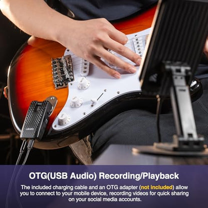 Guitar Headphone Amp, LEKATO Headphones Amplifier for Electric Guitar and Bass, Features 28 Drum Grooves, 14 Effects, 14 Amp Models, Built-in Bluetooth Streaming, OTG Recording, USB Rechargeable