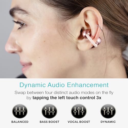 MEE audio Pebbles Air Open Ear True Wireless Earbuds - Bluetooth 5.3 Lightweight Earclip Headphones with Headset Microphone & Call Noise Reduction for Gym/Workouts/Sports and Gaming (Rose Gold/Pink) - color: Rose Gold