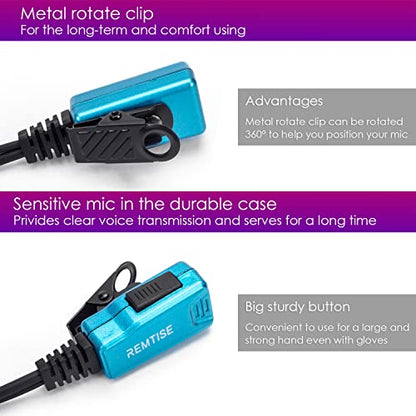 Remtise 2 Pack Single Wire Earhook Earpiece with Mic for Baofeng UV-5R Walkie Talkies, Headset and PTT Compatible 2 Way Radios Brands Baofeng and Kenwood, Puxing, Wouxun (Blue) - color: Blue