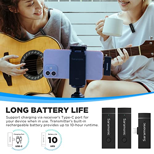 Saramonic Wireless Lavalier Microphone for iPhone iPad 2.4Ghz Clip On Lapel Condenser Mic Plug and Play Mini for Interview Streaming Recording Video Podcast Vlog YouTube SR-Blink Go-D2 (TX+TX+RX) - size: Blink go D2