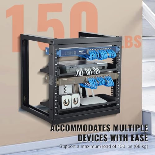 VEVOR 9U Server Rack, Wall Mount Network Rack for 19 Inch IT & AV Equipment, Open Frame 18" Deep 150 lbs Max Load Capacity - size: 9U-1