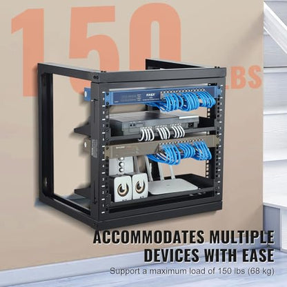 VEVOR 9U Server Rack, Wall Mount Network Rack for 19 Inch IT & AV Equipment, Open Frame 18" Deep 150 lbs Max Load Capacity - size: 9U-1