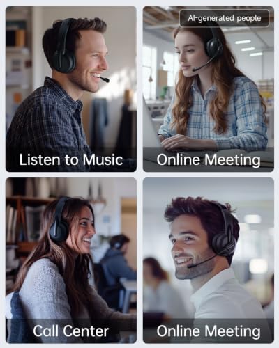 AOC Wireless Headset with Mic for Work, AI Noise Cancelling, Bluetooth | AI Noise Cancelling Mic, Bluetooth 5.3, USB-A/C Dongle Included, Mic Mute, Compatible with PC, Laptop & iPhone - color: Black