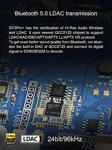 Topping DX3pro+ LDAC Headphone Amplifier - ES9038Q2M XU208 NFCA Bluetooth5.0 Audio Decoder USB/Opt/Coax DAC AMP Pre Amplifier with Remote Control (Sliver) - color: Sliver-02