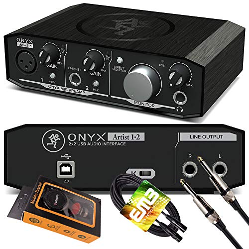 Mackie Onyx Artist 1-2 USB Audio Interface 2-in/2-out USB 2.0, 24-bit/192kHz, with 1 Onyx Mic Preamp and Zero-Latency Monitoring with Gravity Phone Holder and XLR, 1/4in Cable PK2 Bundle