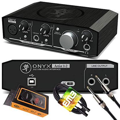 Mackie Onyx Artist 1-2 USB Audio Interface 2-in/2-out USB 2.0, 24-bit/192kHz, with 1 Onyx Mic Preamp and Zero-Latency Monitoring with Gravity Phone Holder and XLR, 1/4in Cable PK2 Bundle