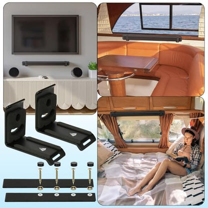 Soundbar Wall Mount for JBL/Bose/Samsung/Vizio/Sony Sound bar | Under TV Bracket with Hook and Loop Straps Metal Sound Bar Shelf for Home RV Boat