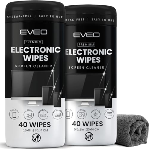 Electronic Wipes Screen Cleaner Streak-Free [2 Pack x40] Computer Screen Wipes, TV Screen Cleaner Wipes, Monitor Wipes for Smart TV, Laptop, iPhone, ipad and more - [Microfiber Cloth + 80 Wipes] - size: 40 Count (Pack of 2)