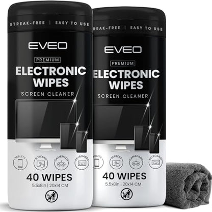 Electronic Wipes Screen Cleaner Streak-Free [2 Pack x40] Computer Screen Wipes, TV Screen Cleaner Wipes, Monitor Wipes for Smart TV, Laptop, iPhone, ipad and more - [Microfiber Cloth + 80 Wipes] - size: 40 Count (Pack of 2)