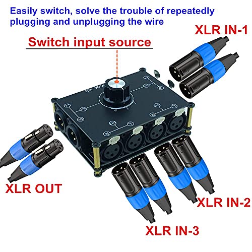 X31 XLR Balanced Cable Switch Signal Sources selector 3 in 1 Out Audio switcher Splitter Box - color: Black