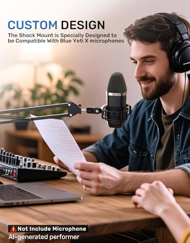 Custom Built for Blue yeti x Shock Mount, 2026 Upgrade Anti-Vibration Suspension Elastic Shock Mount Holder Clip Mics Stand Compatible with Blue yeti x Microphone