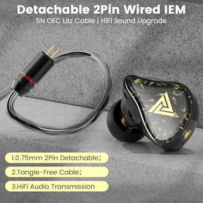 Kaiser Wired Earbuds, in Ear Monitor Headphones, HiFi Stereo IEM Dual Driver Noise Isolating 3.5mm Jack for Gaming Music Laptop Musicians (Black, with Mic) - color: Black with mic